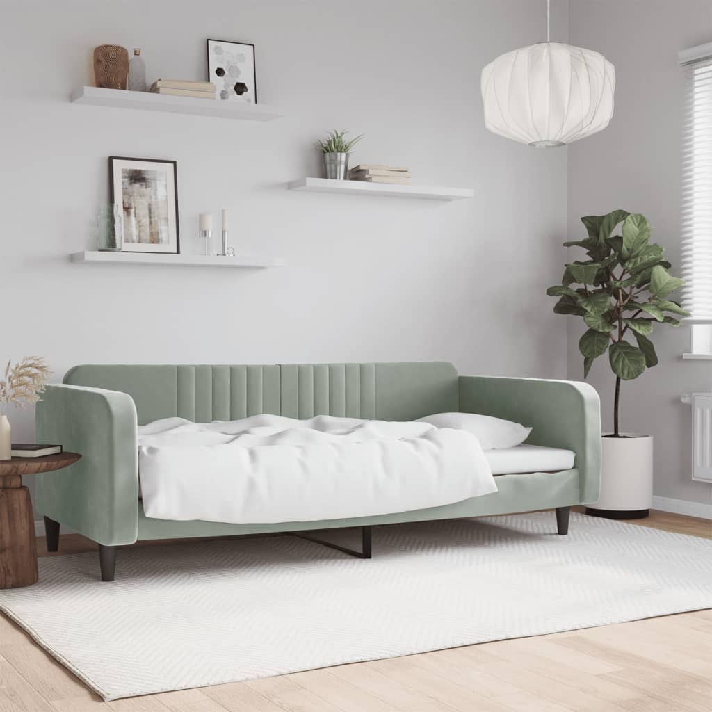 Vidaxl Sofa Z Funkcją Spania, Jasnoszara, 90X190 Cm, Obita Aksamitem