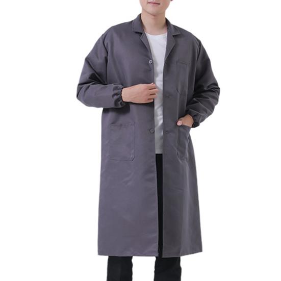 Men Long Coat Non Pilling Full Sleeve Solid Color Loose Single-breasted Pockets Thickened Dustproof Doctor Food Laboratory Beauty Salon Workwear Coat