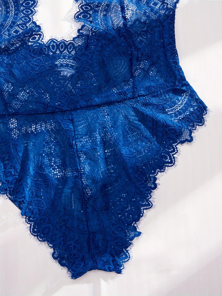 Сексуальное нижнее белье Женское кружевное халтер Синее ажурное бюстье Комплект без косточек Без спинки Без подкладки Трусики Эротические костюмы Тедди Бэбидолл Платье