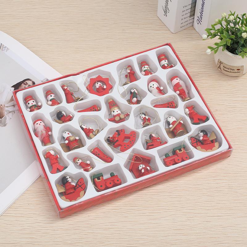 30pcs/box Christmas Tree Decor Wooden Cartoon Pendants Elderly Puppet Dolls Colorful Box Gifts Modern Simple Create Atmosphere