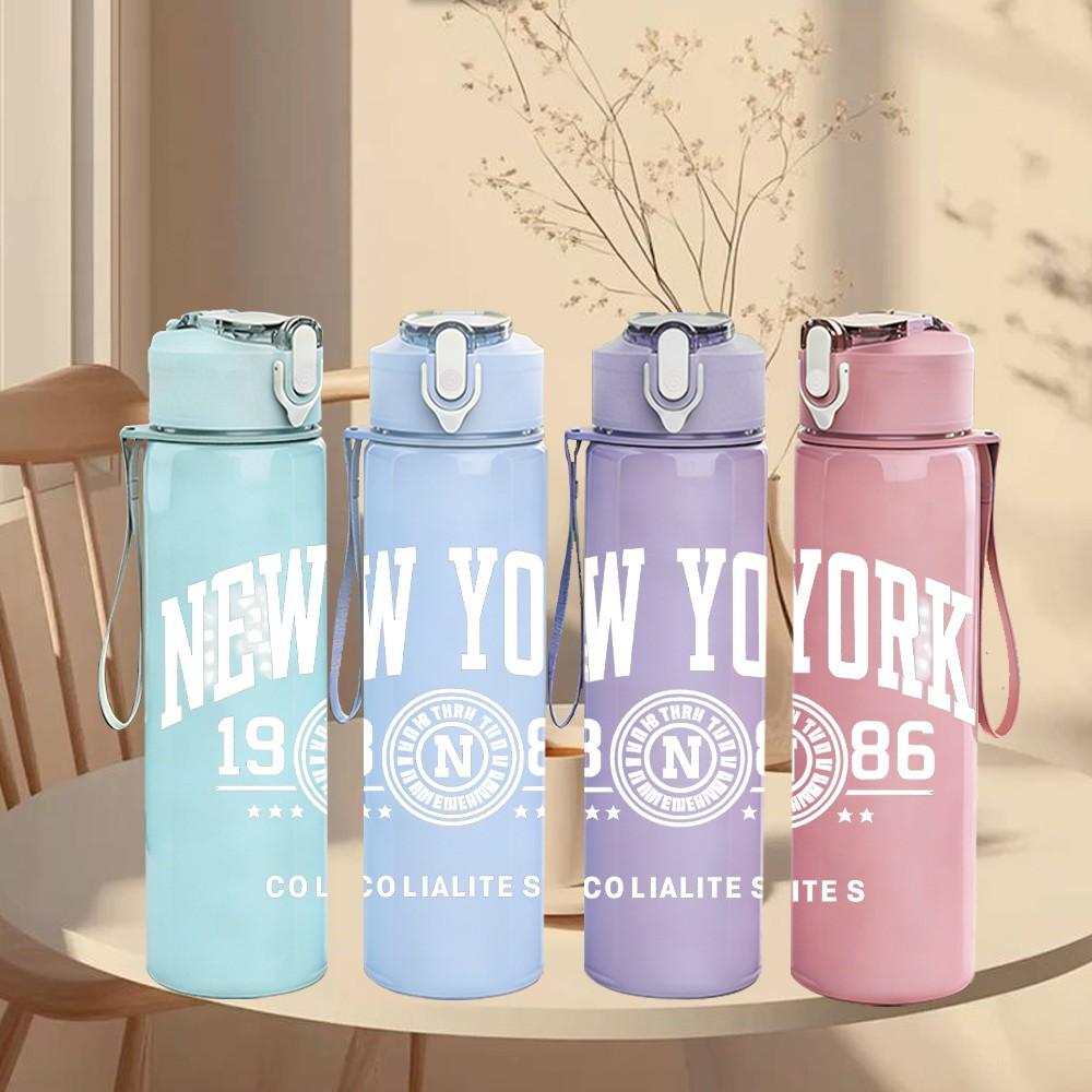 1PC Faded Blurred Minimal Text Print 750ml Color Plastic Sports Water Bottle Leakproof Flip Straw Lid Suitable for Sports Office Home Use