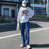 Womens High-Waisted Wide Leg Straight Cut Denim Pants Loose Fit Casual Chic Trousers Pure Color Cotton Blend