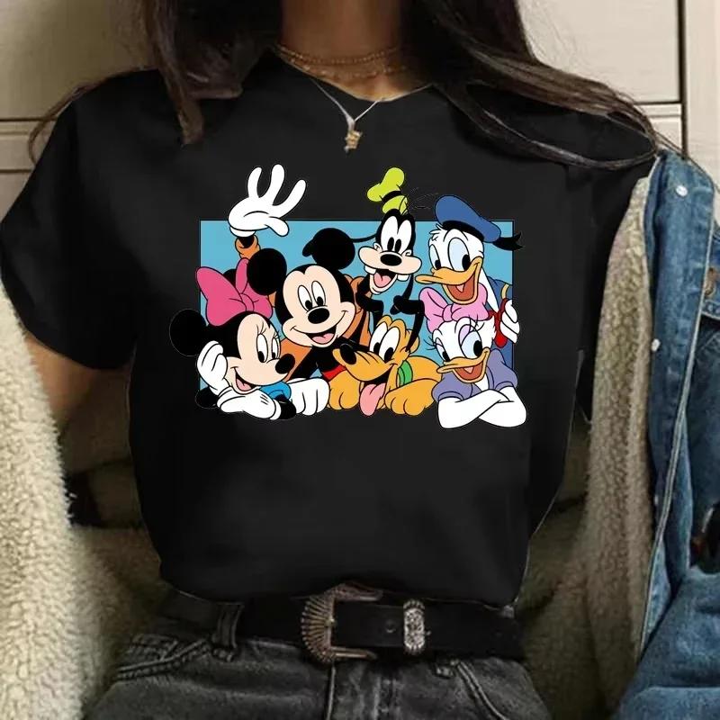 Miniso Футболка с принтом Disney Family Vacation Кавайный Микки Минни Дональд Дак Модная одежда Повседневная женская футболка Camiseta Mujer