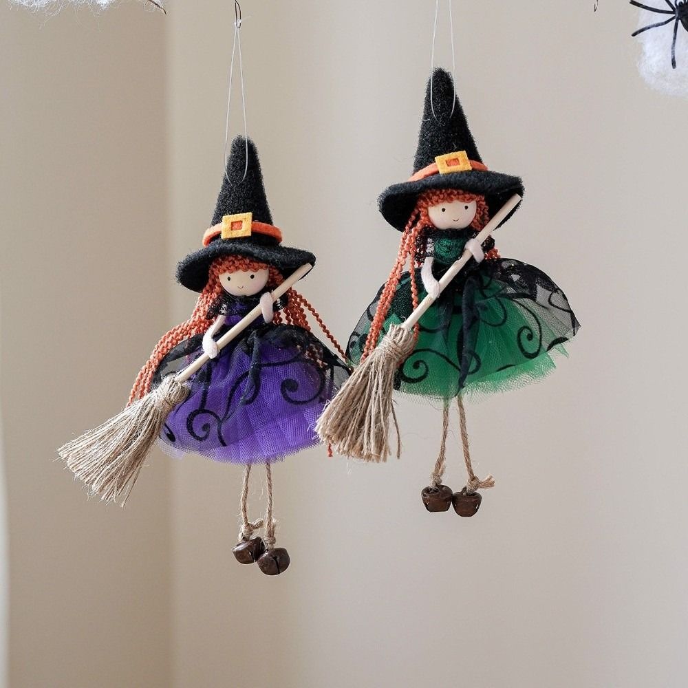 Kid Toy Broom Girl Angel Pendant Bell Foot Witch Figurine Handicraft  Party Supplies