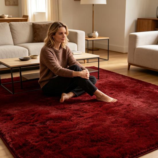 Plush Bedroom Rug, Solid Color Soft Shaggy Carpet, Non-Slip Backing, 19.69 in x 31.5 in Fuzzy Rug for Living Room Kids Room Decor