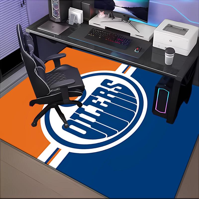 Energetic Oilers Team Spirit Floor Mat for Living Room, Game Rooms, Office, Bedroom, Office Floor Mat Playful Design, Christmas fan gifts