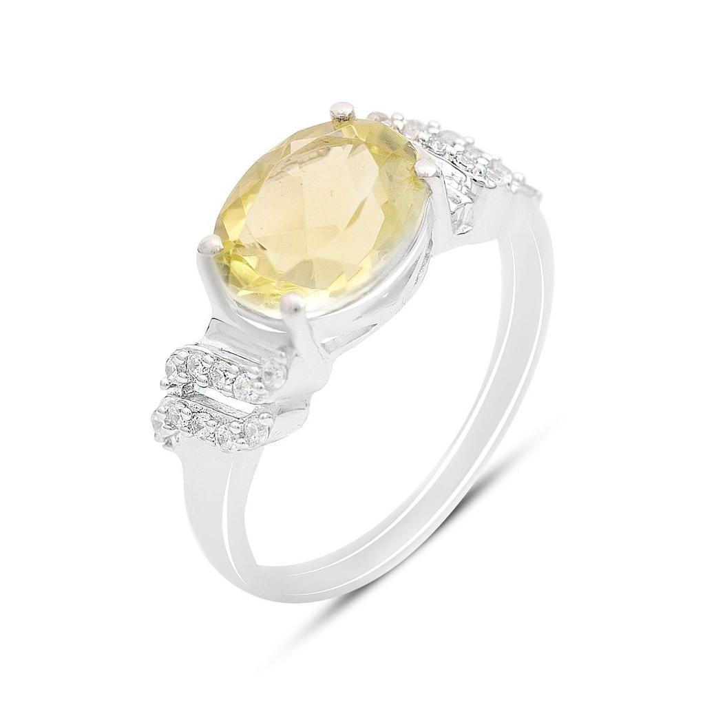 Серебряное кольцо с Натуральным зеленим кварцем 2.738ct, фианитами, вес изделия 2,85 гр (2162100)