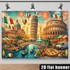 2D Colorful Italian Culture Backdrop with Landmarks, Pizza & Gondolas