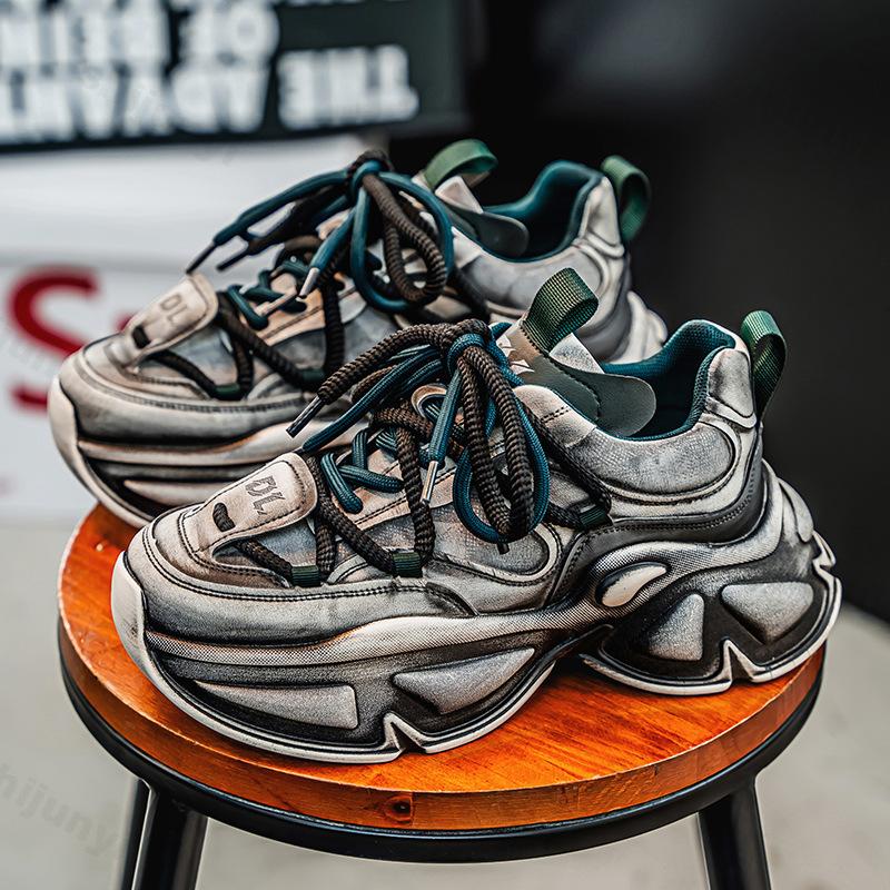 Модная мужская повседневная спортивная обувь для бега 2025 Осень Новая платформа Увеличение Винтажные потертые кроссовки Модная обувь Резиновая подошва