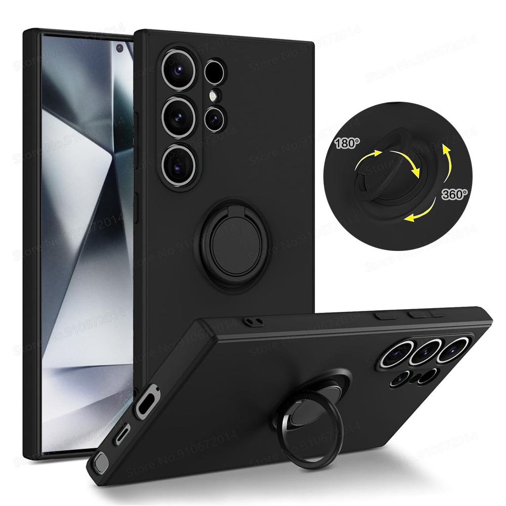 S24 Ultra 5G Magnetic Ring Phone Folding Stand Cover For Samsung Galaxy S24 S25 S23 Ultra Plus S21 FE Liquid Silicone Matte Case