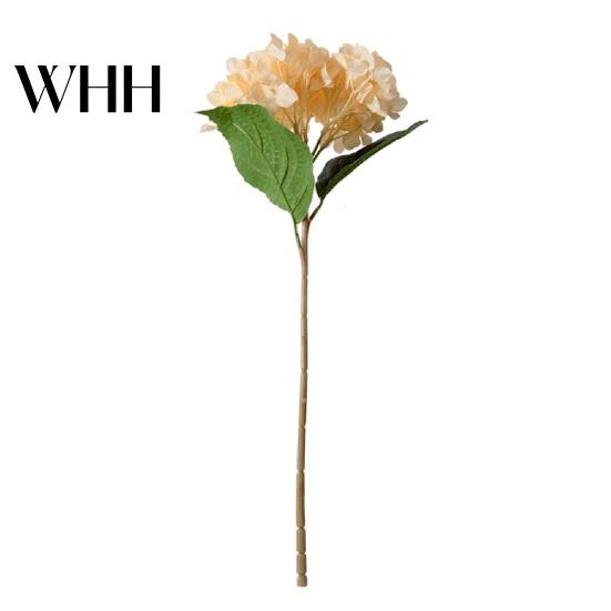 Artificial Hydrangea with Green Leaves Stem Realistic Fake Flower Wedding Decorative Flowers Home Office Table Centerpiece Faux Floral Branch