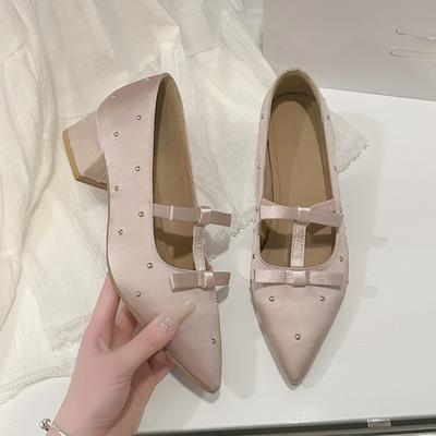 Женские туфли на высоком каблуке, с мягкой подошвой, из шелкового атласа, Мэри Джейн, весна-лето, с бантом-бабочкой, слипоны, удобные, с круглым носком