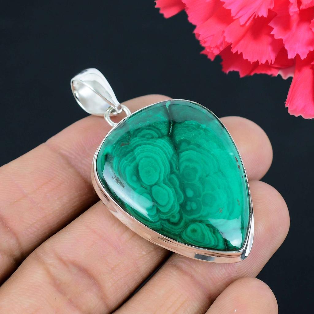 Кулон из драгоценного камня малахита, твердый кулон из стерлингового серебра 925 пробы, ювелирный подарок для унисекс