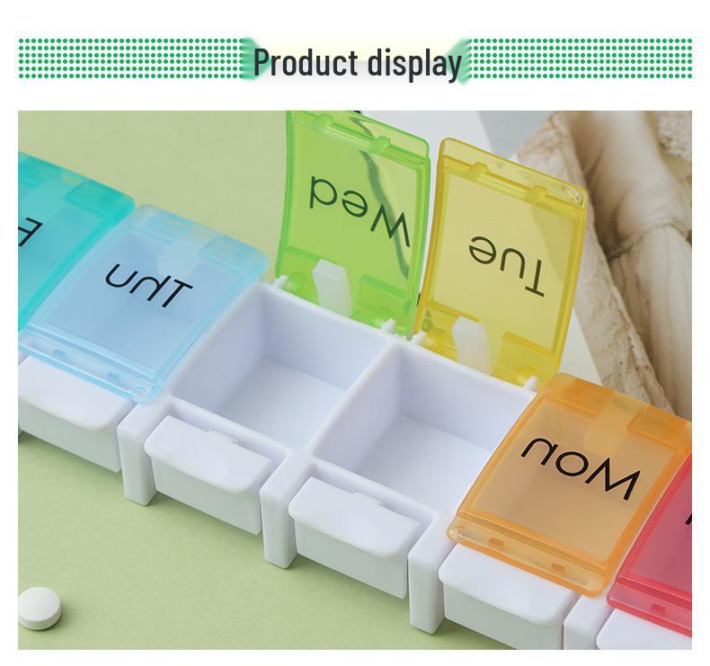 Портативный органайзер для таблеток на 7 дней с кнопочным механизмом и 7 отделениями с цветовой кодировкой