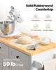 VEVOR Kitchen Island Cart with Solid Wood Top, 90 cm Width Mobile Carts with Storage Cabinet, Rolling Kitchen Table with Spice Rack, Towel Rack