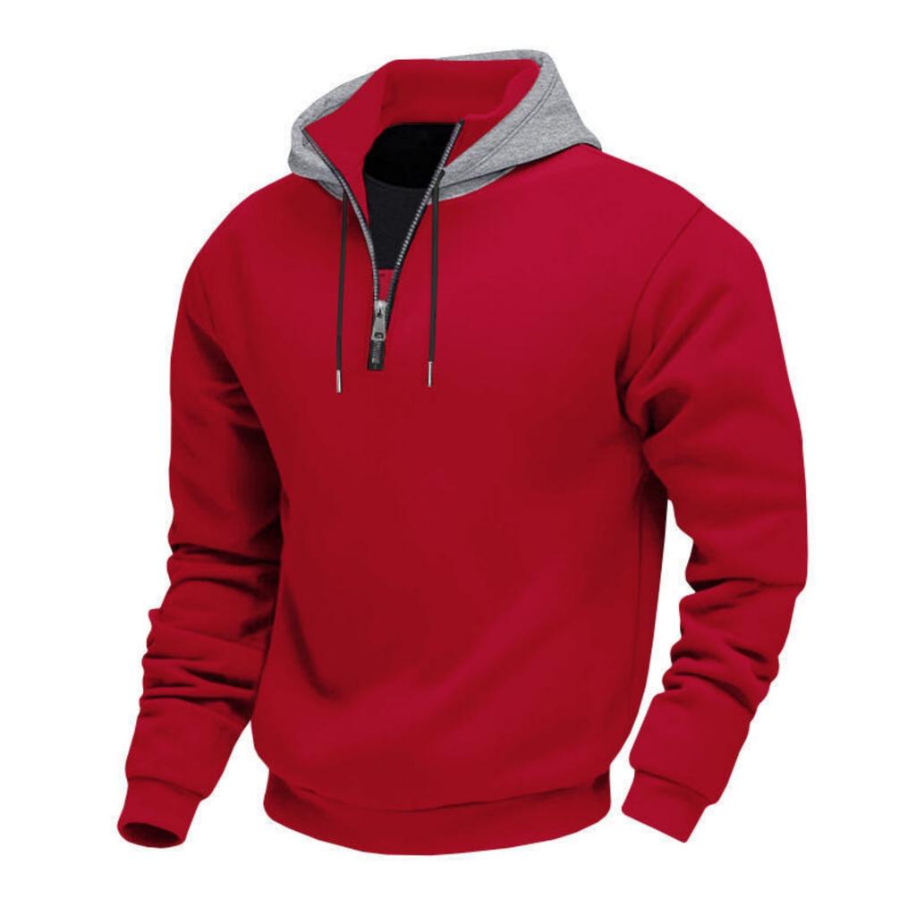 Men's 1/4 Zip Cargo Hoodie | Drawstring Multi-Pocket, Solid Color For Outdoor & Casual Wear