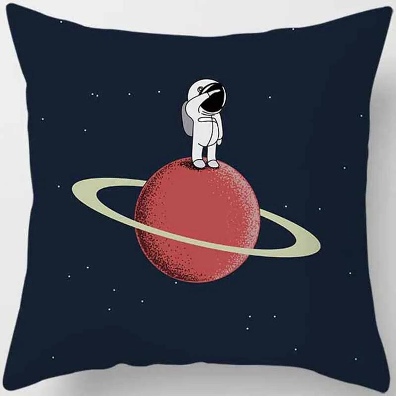 Cartoon Humor Astronaut Print Square Pillowcase Home Decor Car Sofa Cushion Cover