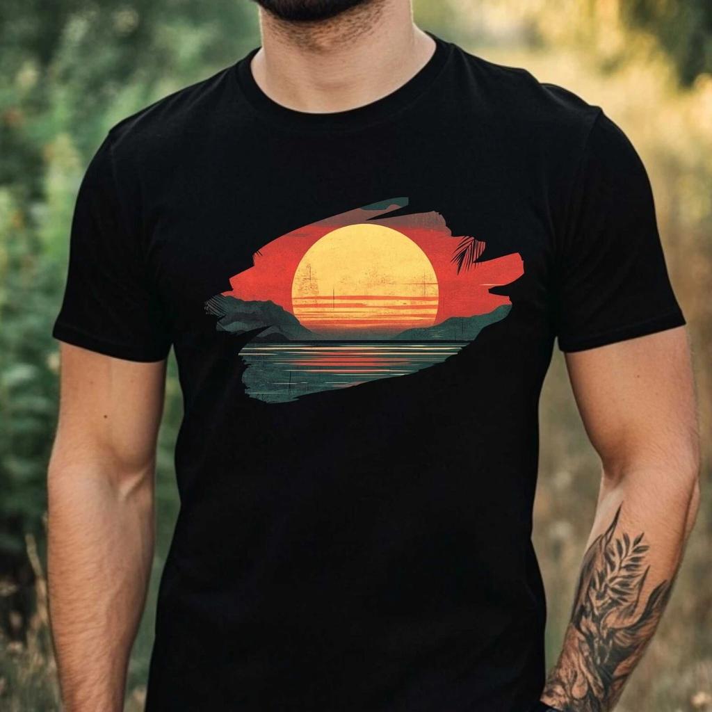 T-Shirt Herren Vintage Retro Sonnenuntergang Motiv Baumwolle Größe XS bis 5XL