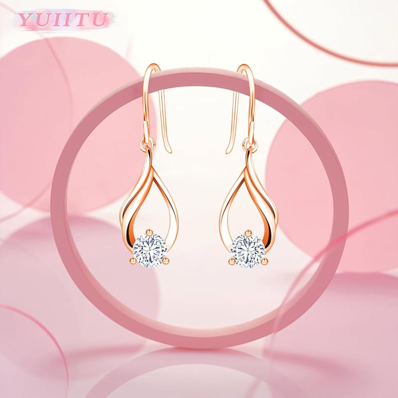 YUIITU Earrings Ladies Popularity Shine Zirconia Hook Sway Silver Earrings Compatible with Metal Allergies Simple Woman Flower Present Anniversary