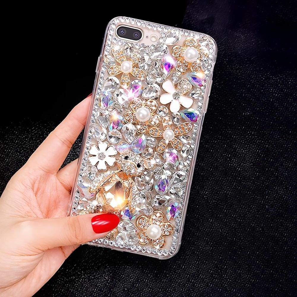 Glitter Rhinestone Phone Case For OPPO Realme 14 Pro Plus 14X 14T 13 12 Lite 4G 5G Crystal Floral Bear Design Cover