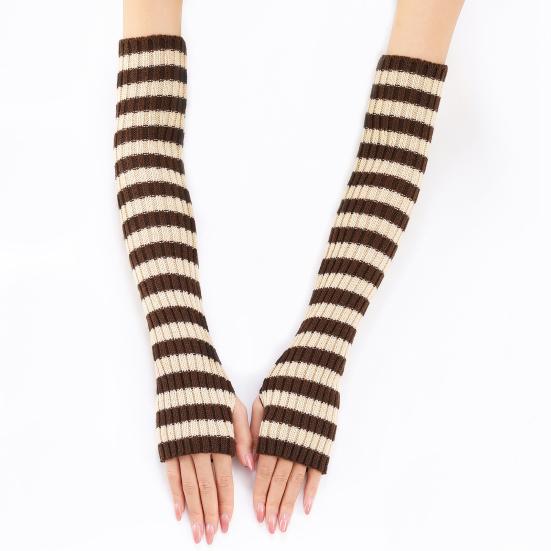 Women Striped Elbow Gloves Winter Knitted Arm Warmers Goth Punk Fingerless Gloves Stretchy Mittens with Thumb Hole for Daily Wear Cosplay