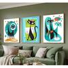 3pcs Funny Abstract Cat Canvas Wall Art Whimsical Futuristic Atomic Cats Posters Prints Modern Medieval Geometry Wall Decor Pictures for Living Room