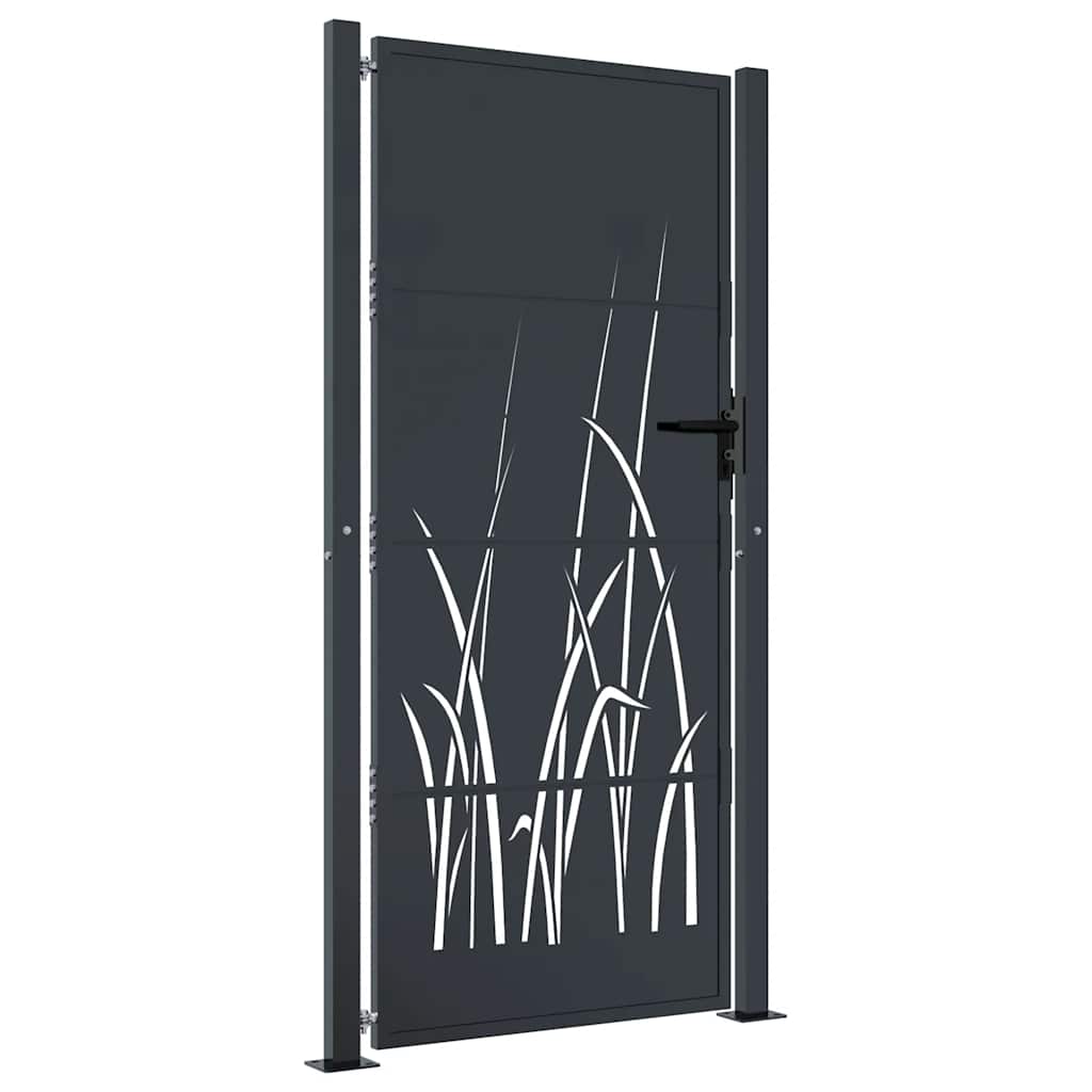 Vidaxl Furtka Ogrodowa, Antracytowa, 105X205 Cm, Stal, Motyw Trawy