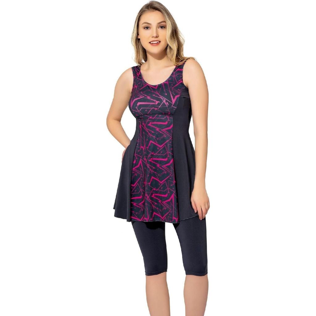 Женский купальник-колготки с рисунком 6515 Черный с узором больших размеров