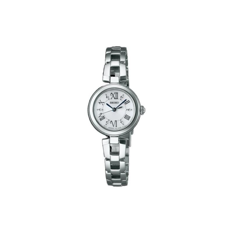 Seiko Серия SELECTION Римская шкала Розовый Солнечный Кварц Стальной ремешок Женские часы Белый циферблат SWFA151