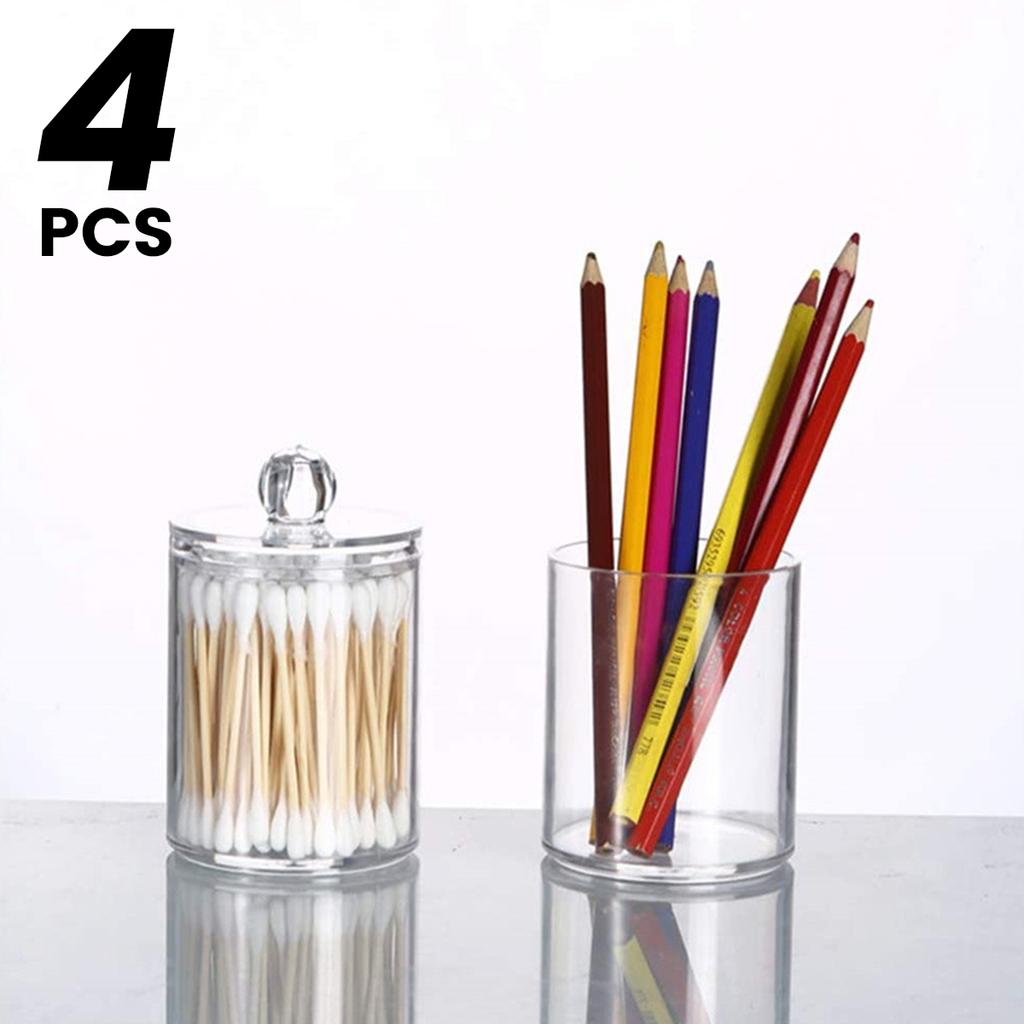 4Pcs Qtip Holder Dispenser with Lids Clear Acrylic Bathroom Jars Swab Storage Multifunction Acrylic Cosmetic Makeup Organizer