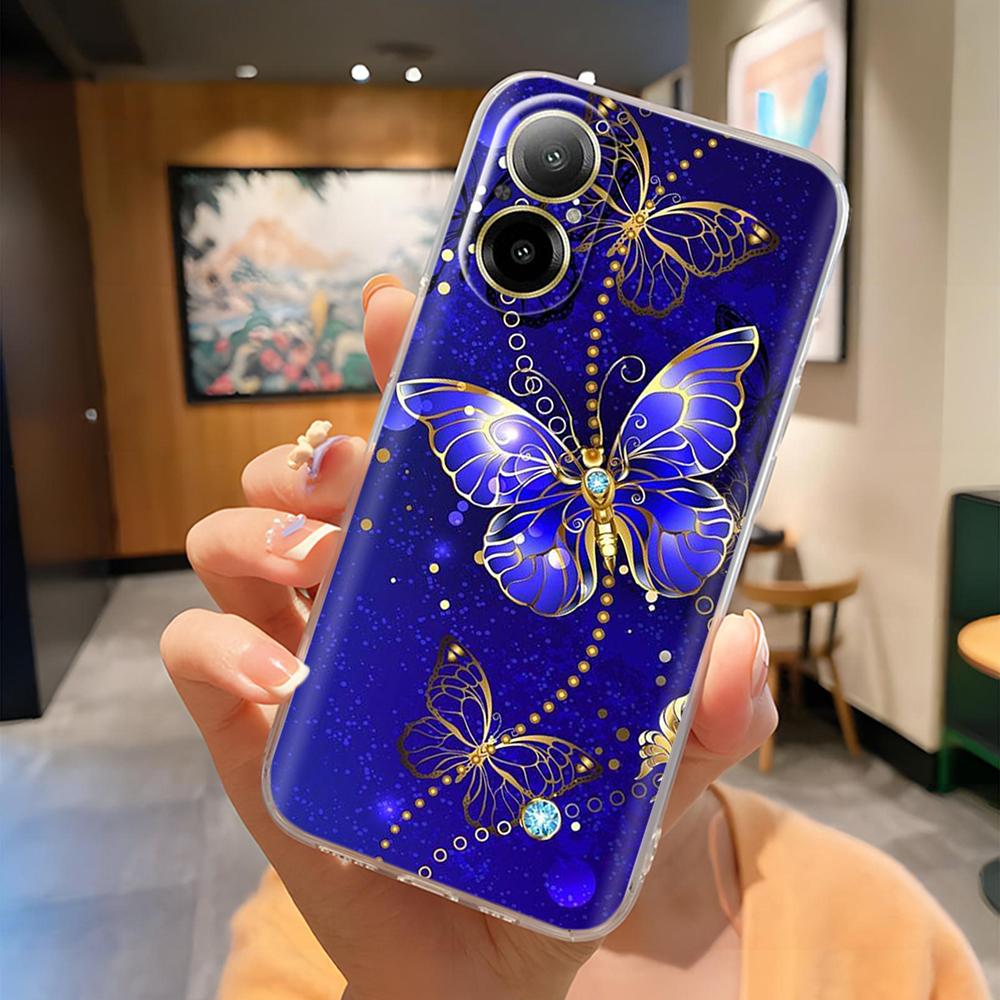 Для Oppo Realme C67 4G Чехол для телефона Красивые узоры бабочек Мягкий тонкий ТПУ Прозрачный силиконовый бампер Для Realme C67 4G RealmeC67