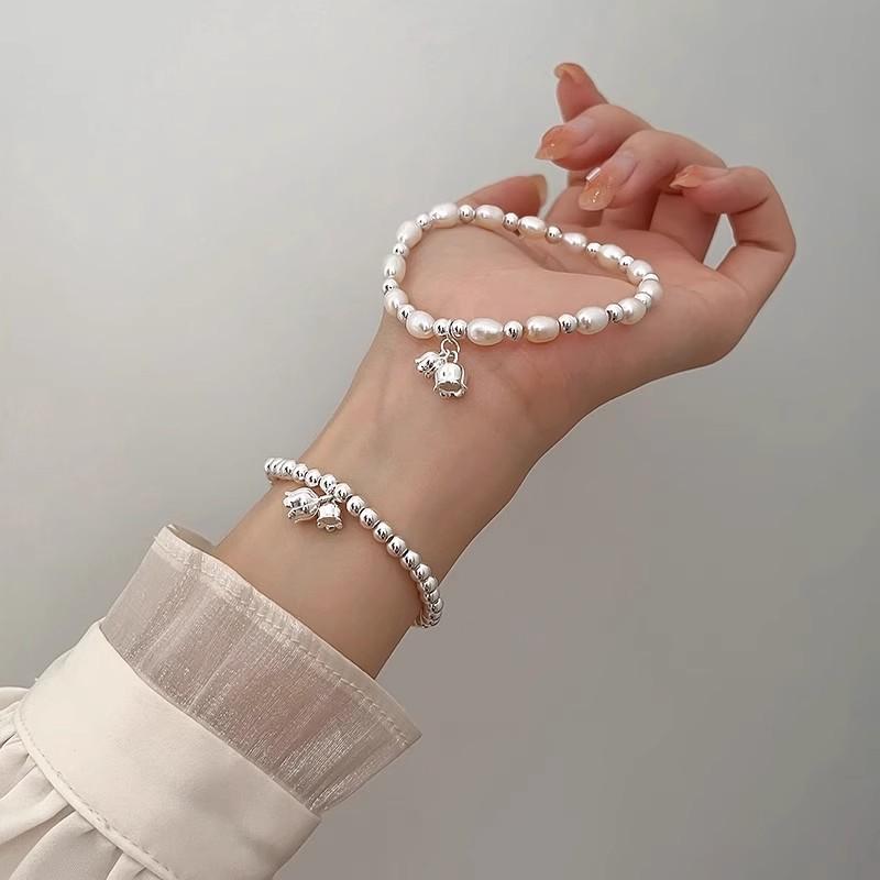 Copper Bracelet Pearl Lily Flower Beads Geometric Punk For Woman Girl Fashion Jewelry Gift Dropship
