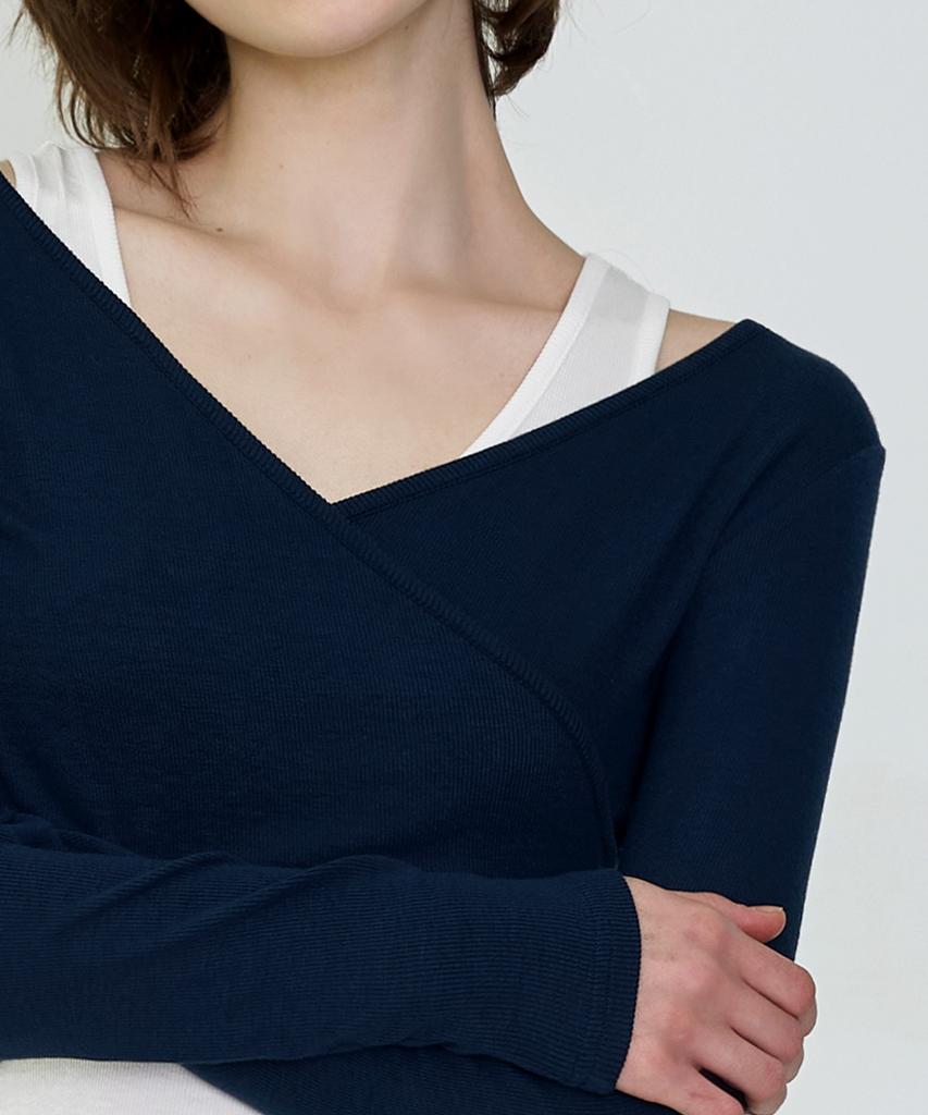 Debiweeo Укороченный топ с запахом Curve Devi-T0041-Navy
