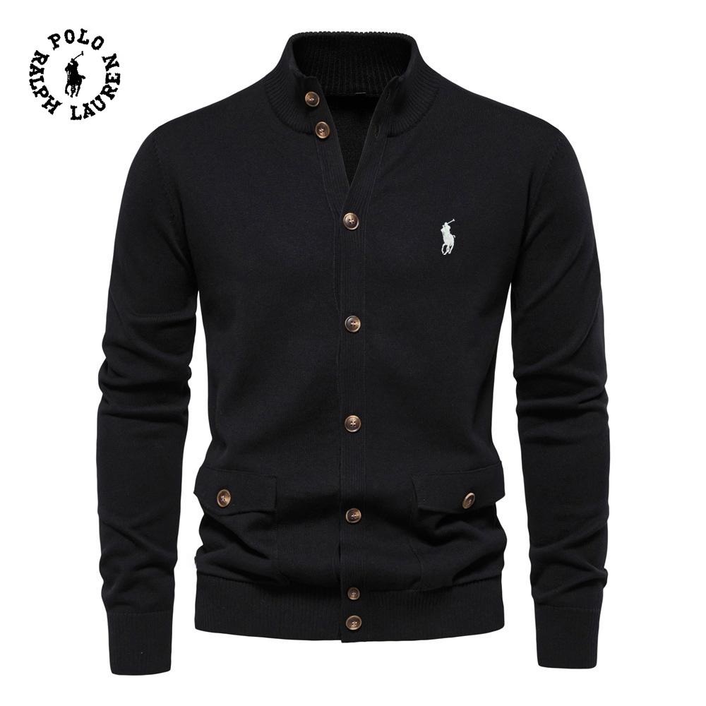 Ralph Lauren Осень-Зима Новый мужской топ-кардиган с вышивкой, Высококачественный однотонный свитер Business Casual для мужчин