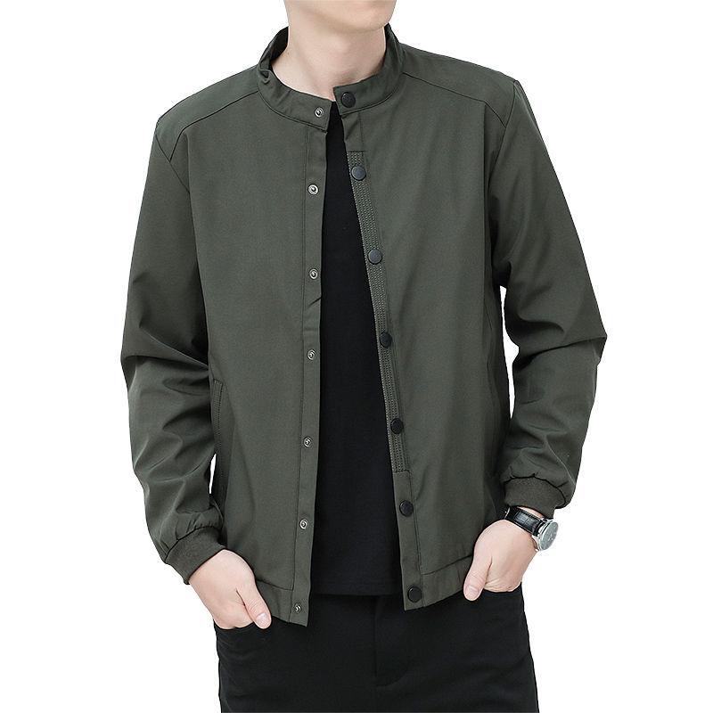 Тонкая модная куртка с воротником-стойкой на весенне-осенний сезон, повседневная, свободного кроя, простая однотонная, мужская, с длинным рукавом, рабочая