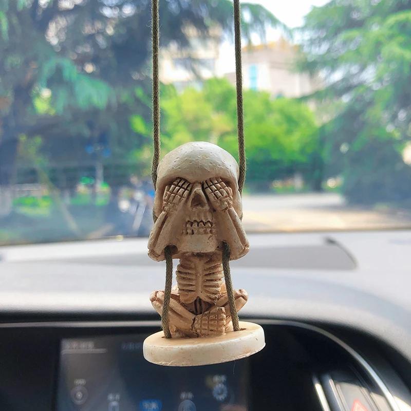 Забавный скелет-качели-призрак, украшение интерьера автомобиля, скелет из смолы, авто зеркало заднего вида, подвеска для автомобильных аксессуаров, интерьер