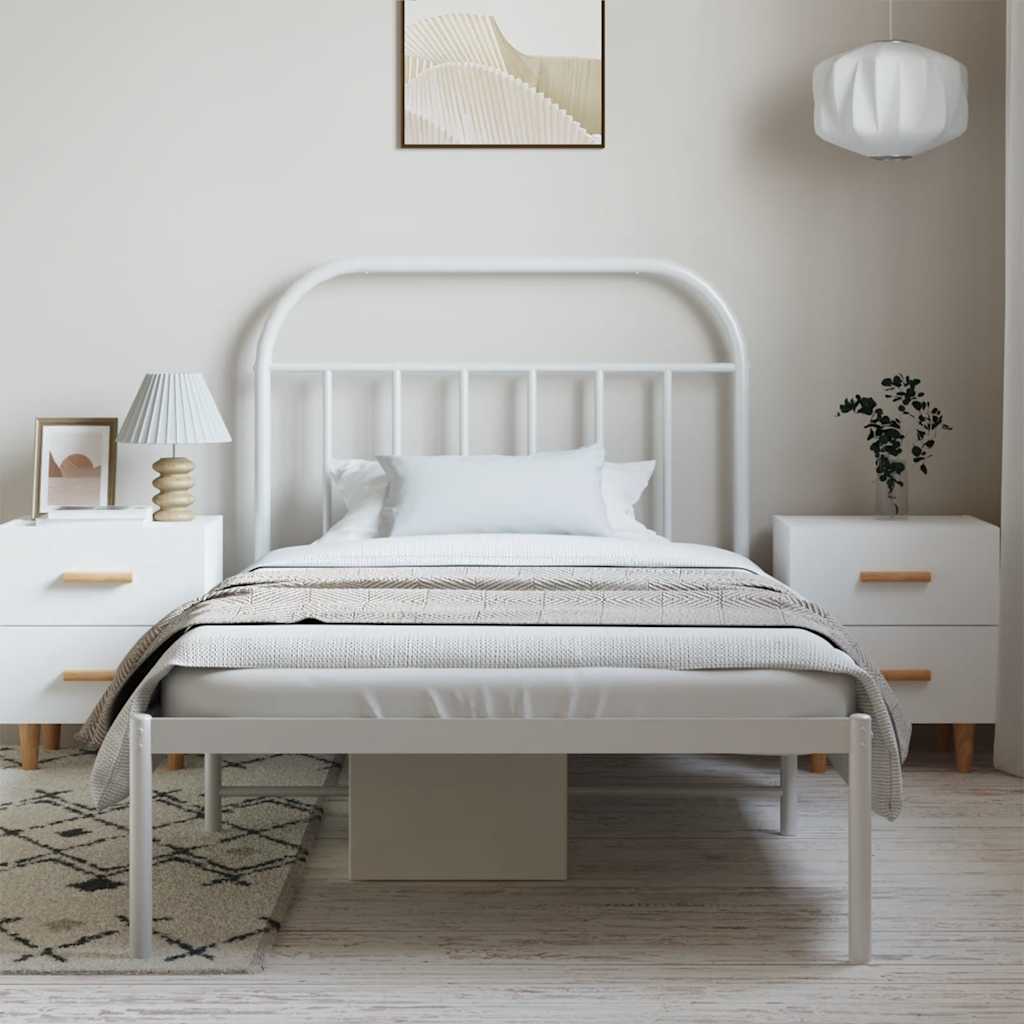 Vidaxl Металлическая Рама Кровати С Изголовьем, Белая, 100X200 См