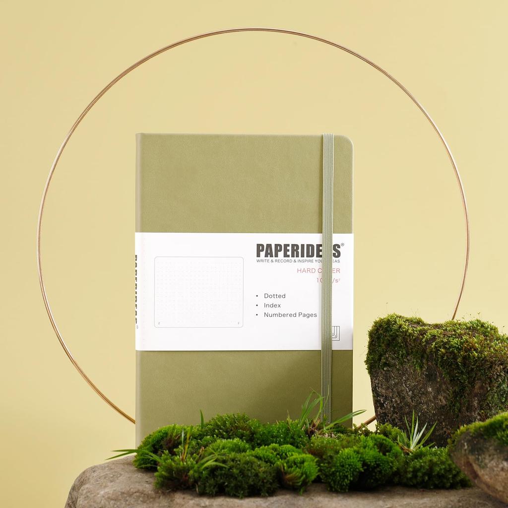 PAPERIDEAS A5 Полностью пронумерованный с резинкой Новый цвет Матча Блокнот, Твердый переплет, Страницы, Лента, (В линейку, Зеленый)