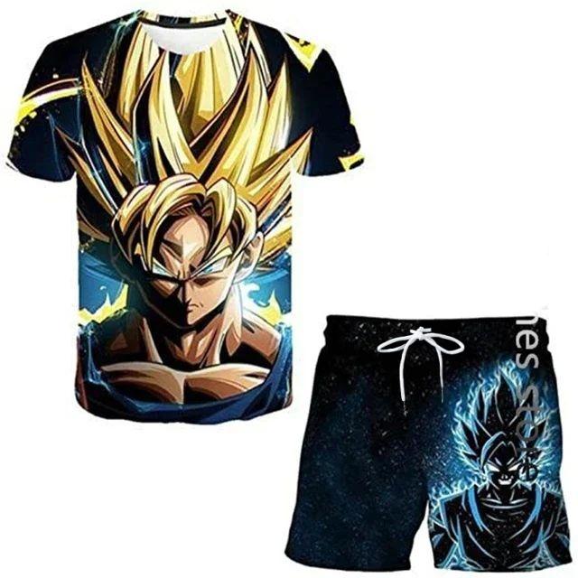 2026 Japanese Cartoon Dragon Ball Z T-shirt Children's Men T-shirt Shorts Two-piece SetSummer Boys T-shirt+shorts Beach Pants