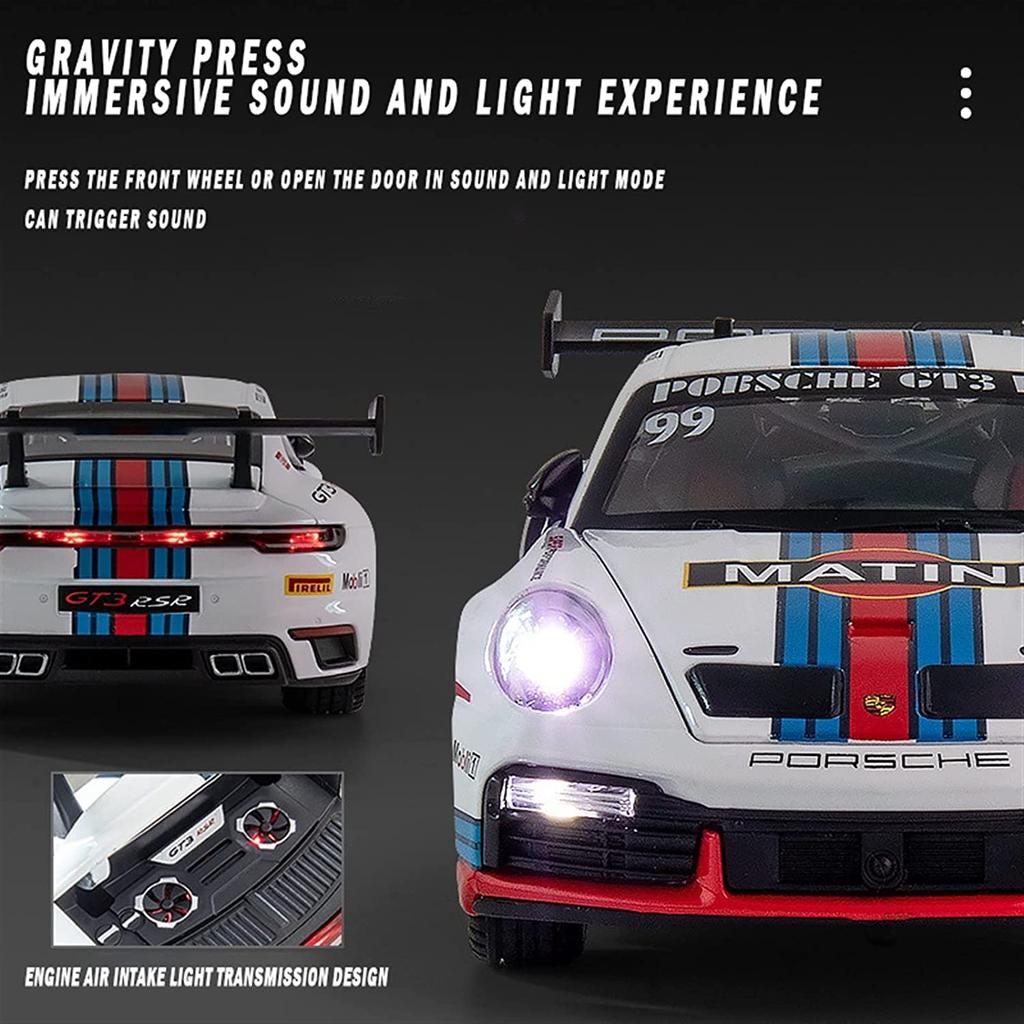 1/24 Scale 911 GT3 RSR Sports Diecast Car Model Toy, Pull Back Toy Vehicle with Sound and Light for Kids Toddler Boys Girls Gift Collection