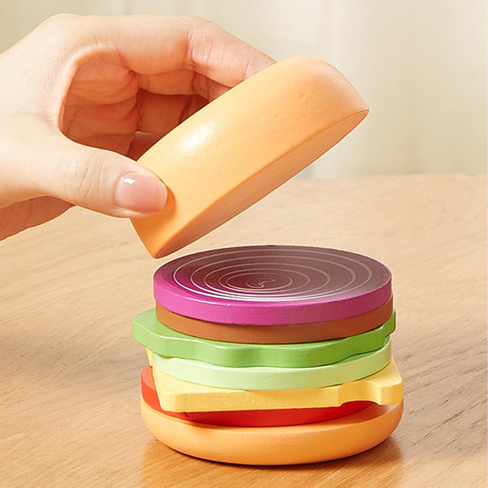Wooden Play Food Set Pretend Hamburger Set Fast Food Toy Play Kitchen Accessories Early Educational Learning Toys Gifts For Kids