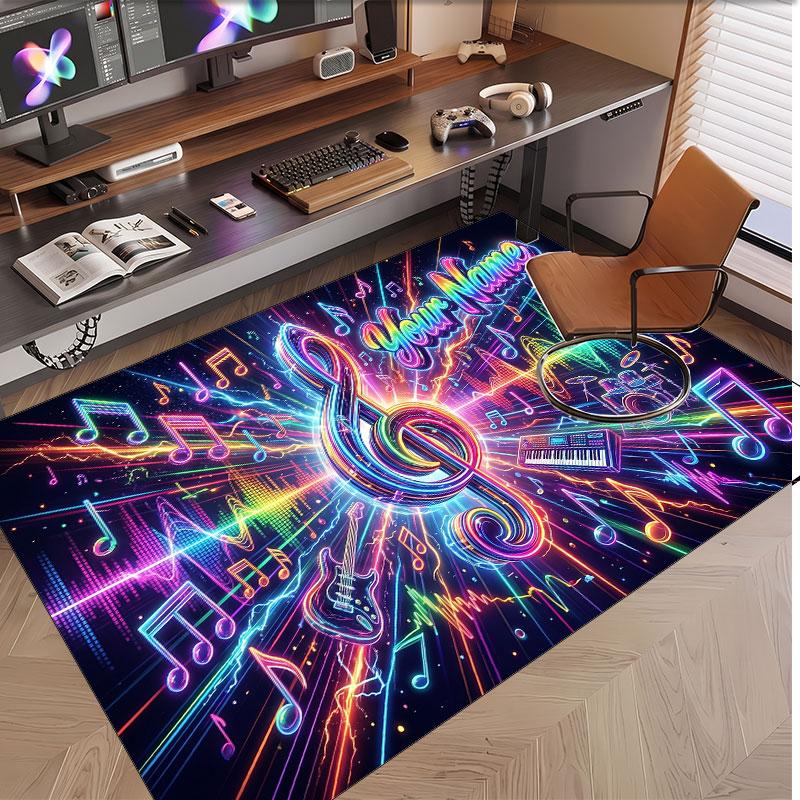 Music General Theme Soft Crystal Velvet Rug Custom Name & Text Print Non Slip Floor Rug for Bedroom Living Room