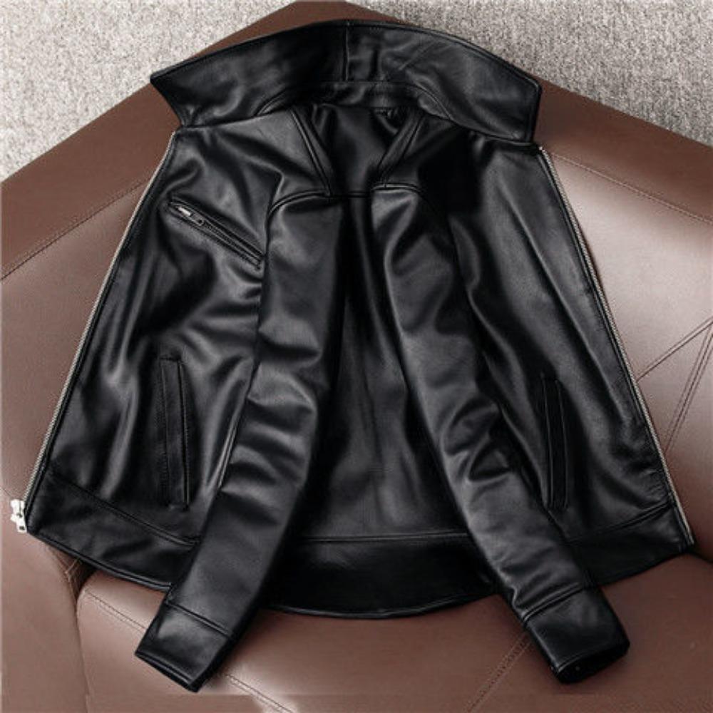 Куртка из натуральной кожи Мужская кожаная куртка первого слоя Маленькая желтая воловья кожаная модная тонкая куртка