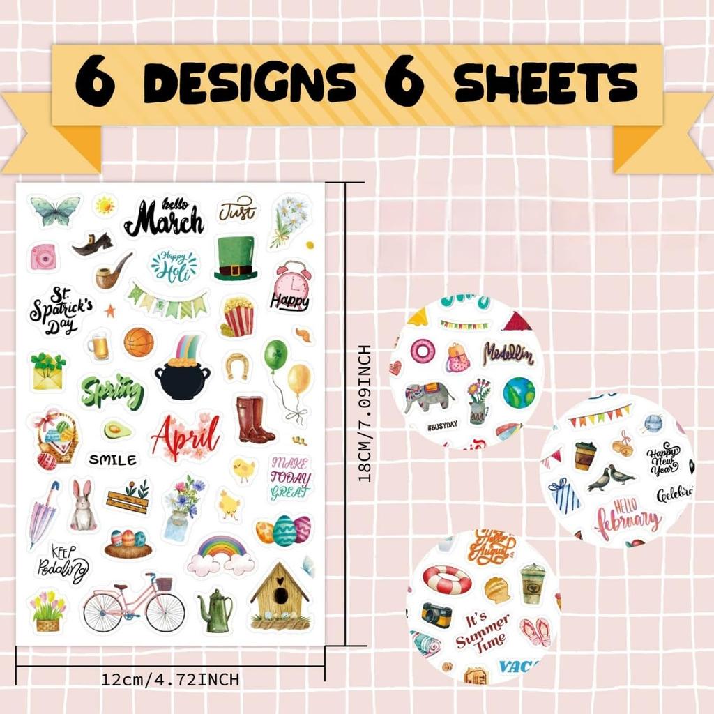 Set of 6 Stickers for DIY Projects for Reward Stickers for Small Gifts for Girls and Boys Decoration Planners, Diaries, Calendars, Smartphones,