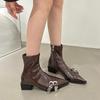 Женские остроносые короткие ботинки на толстом каблуке, европейские и американские, осенне-зимние женские ботинки, весенне-осенние одинарные ботинки, ботинки Мартин на молнии