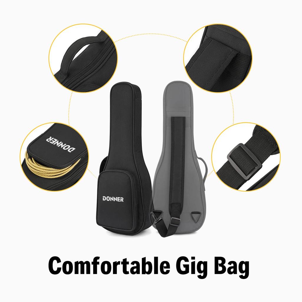 Donner Ukulele Concert Beginner 23 высококачественных полированных аксессуаров, включая мягкий чехол и зеленый набор, дюймы, дерево, отделка, тюнер из 6 предметов,