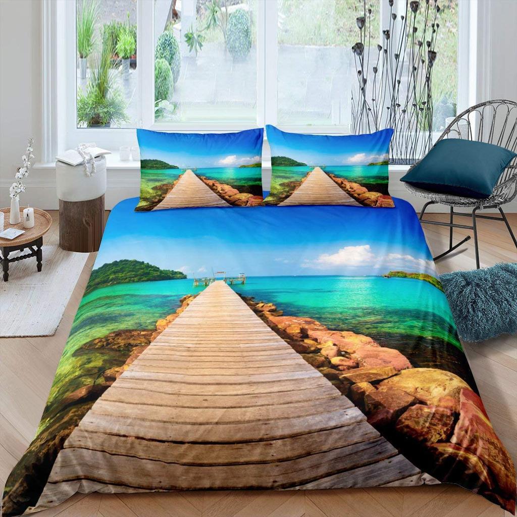 Bridge Landscape Digital Printing Duvet Cover Set For Kids Boys Girls Polyester Bedding Set Double Single Size With Pillowcase