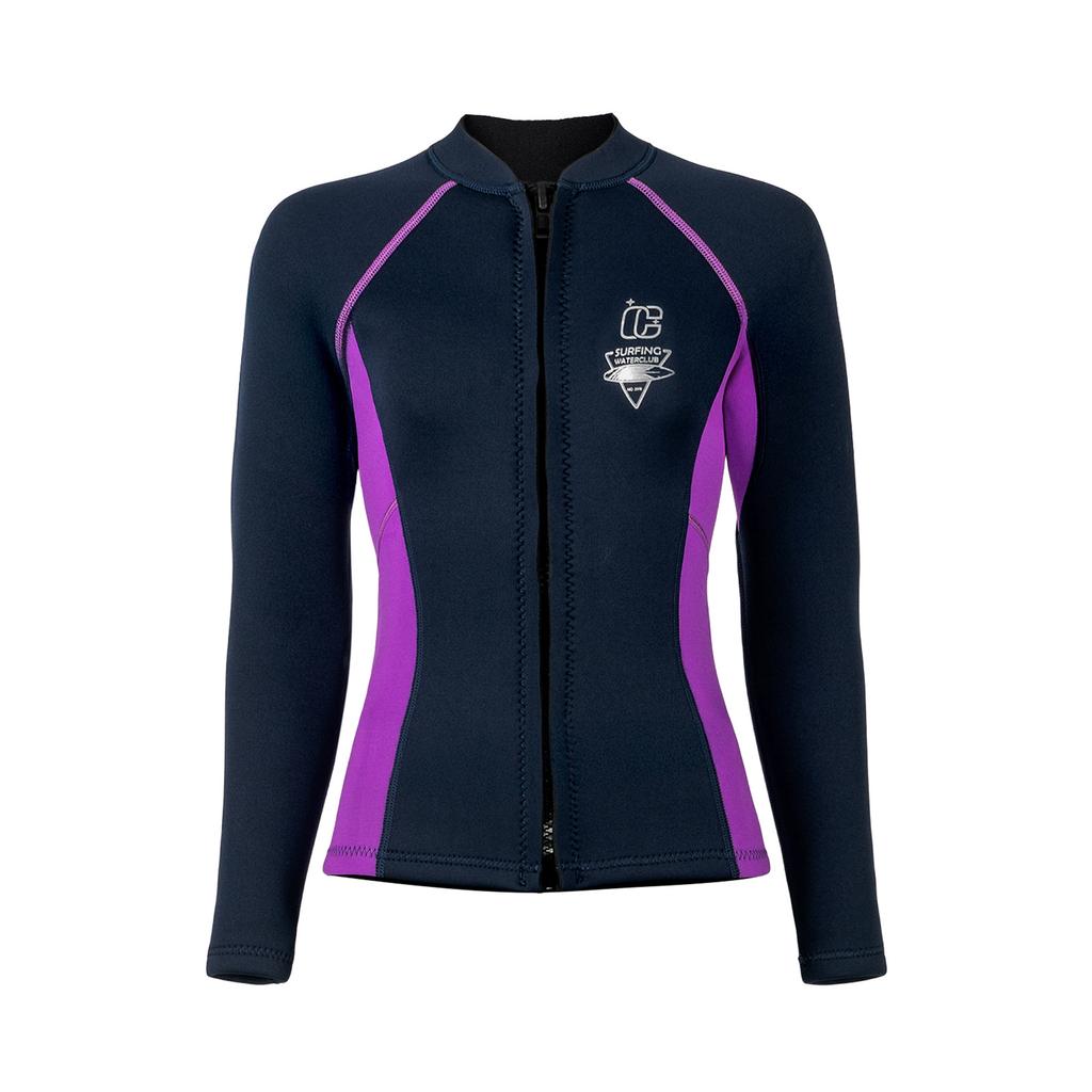 Women Neoprene Wetsuit Jacket Long Sleeve Zipper Design 3mm Thick Stretch Top Water Sports