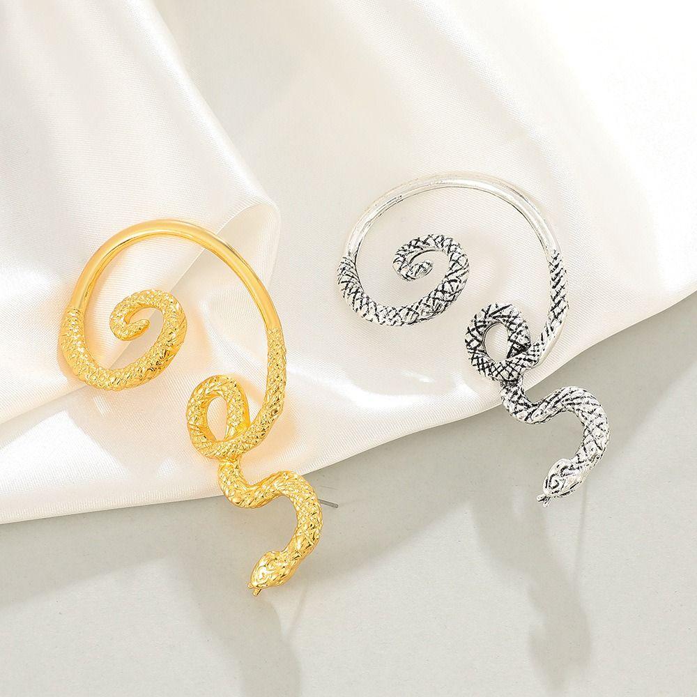 Клипсы для ушей без пирсинга, змеиные каффы для ушей, серебристые преувеличенные серьги, винтажные клипсы для ушей в виде змеи, для мальчиков