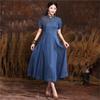 Chinese Style Cheongsam Vintage Casual Dress Summer Women Embroidery Short Sleeves Collar Dress